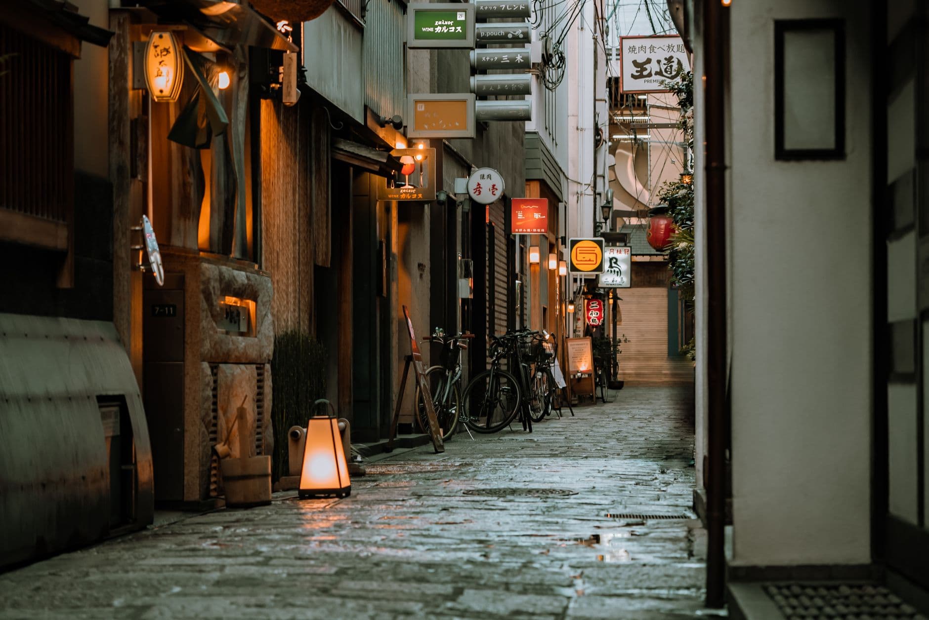 El callejón empedrado de Hōzenji Yokocho, a un paso del neón