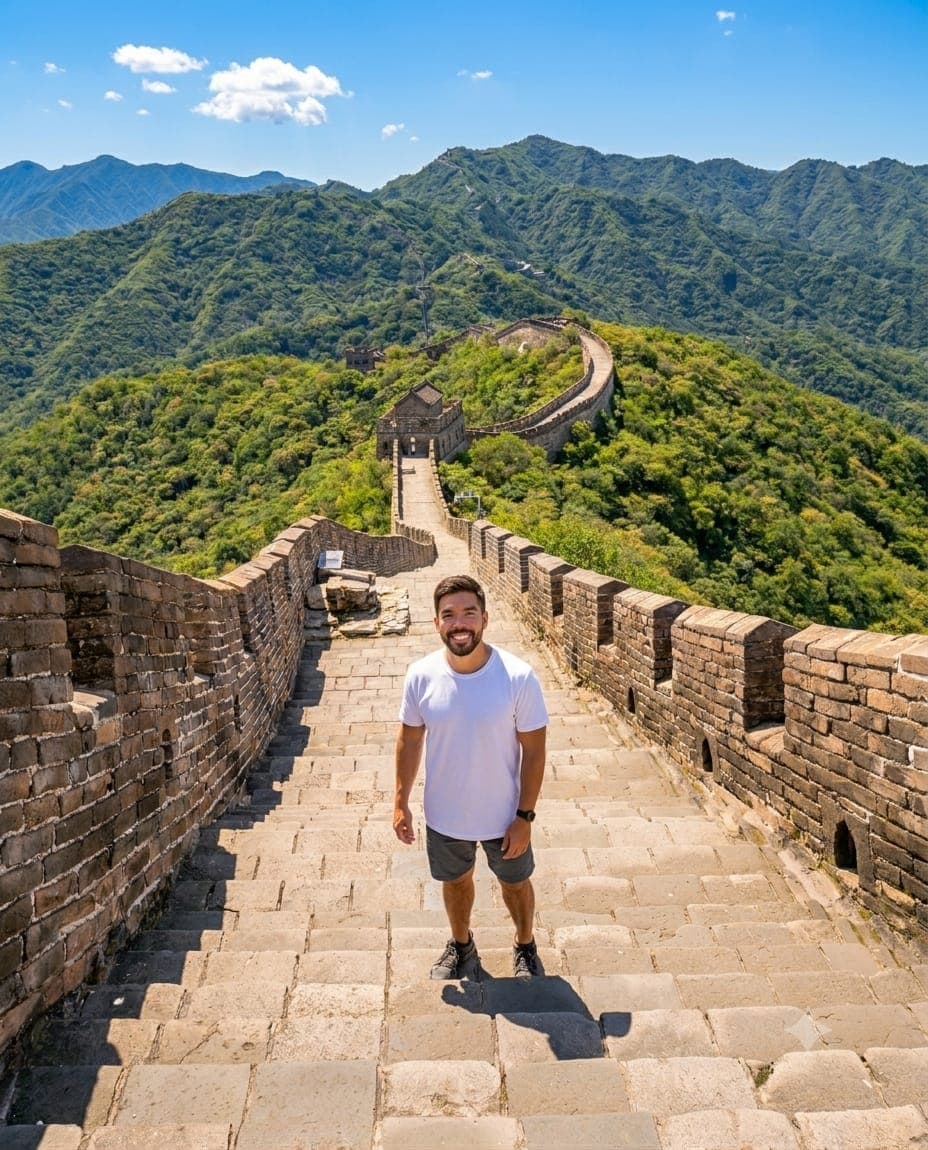 Edu, autor de Viajando a Fondo, en la Gran Muralla China
